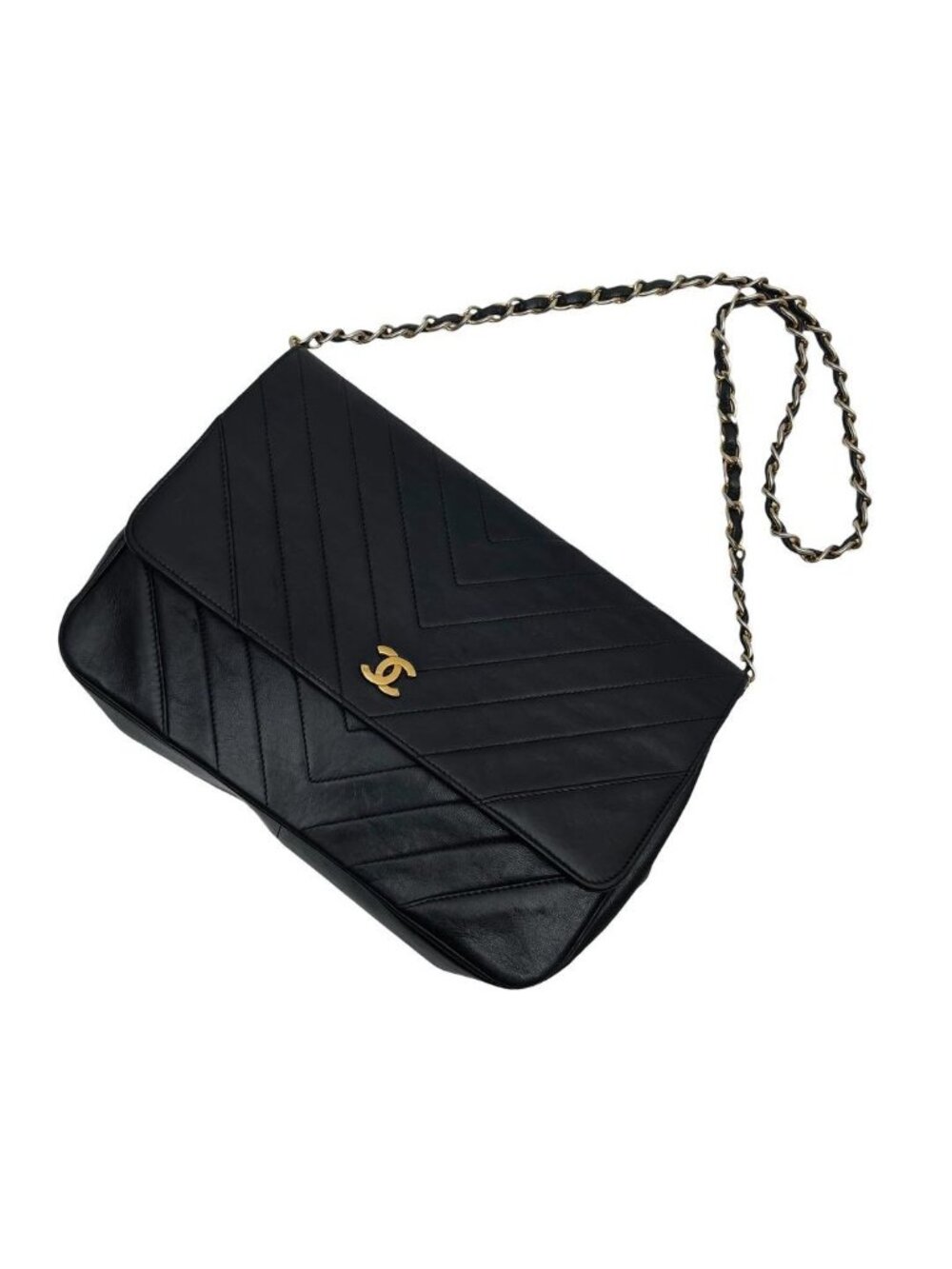 Chanel Lambskin Stitch CC Logo Chain Shoulder Bag Black - Picture 3 of 10